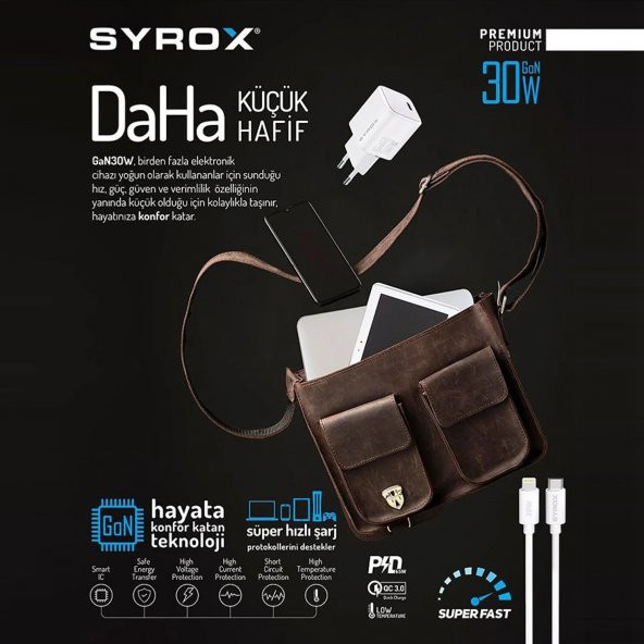Syrox GAN30L SuperFast 30W GaN Type-C to Lightning Kablolu Şarj Aleti - 7