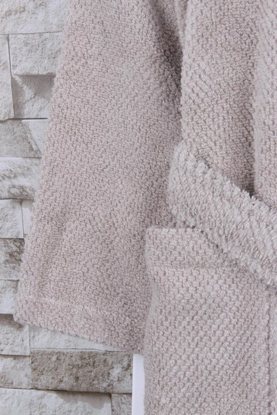 %100 Pamuk Jakarlı Gri Kimono Bornoz - Resim 5