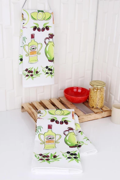 %100 Pamuk 2'li 50x70 Baskılı Mutfak Kurulama Havlu&Peçete - Resim 9