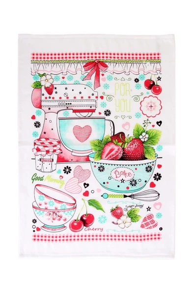 %100 Pamuk 2'li 50x70 Baskılı Mutfak Kurulama Havlu&Peçete - Resim 4