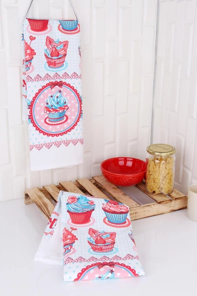%100 Pamuk 2'li 50x70 Baskılı Mutfak Kurulama Havlu&Peçete - Resim 5