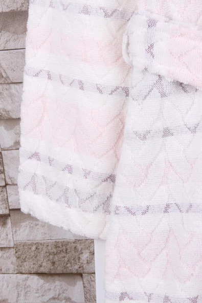 %100 Pamuk Jakarlı Krem Şalyaka Bornoz - Resim 6