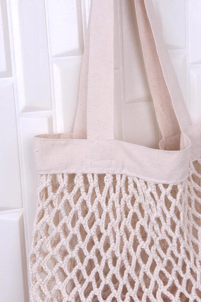 El Örmesi Çok Amaçlı Krem File Çanta - Resim 4