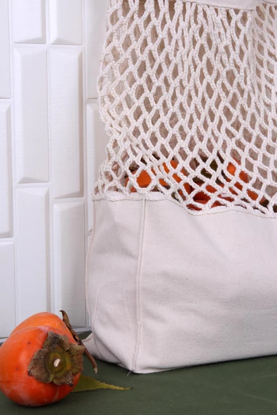 El Örmesi Çok Amaçlı Krem File Çanta - Resim 3