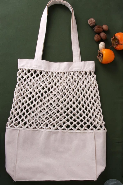 El Örmesi Çok Amaçlı Krem File Çanta - Resim 2