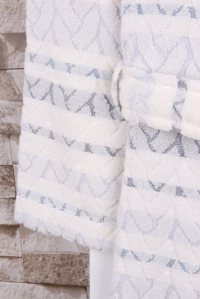 %100 Pamuk Jakarlı Krem Şalyaka Bornoz - Resim 3