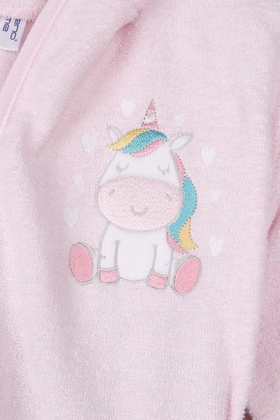 Baveno %100 Pamuk Unicorn Nakışlı Kapşonlu Kız Çocuk Bornoz - 2