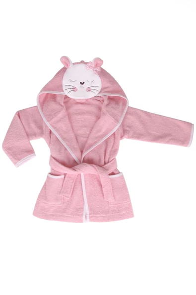 %100 Pamuklu Kedi Desenli Çocuk Bornozu