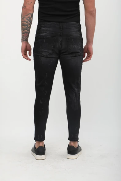 Erkek Skinny Fit Yırtık Detaylı Jean Siyah - 9