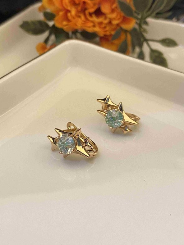 Aksesuar Çarşısı  Özel Seri Su Yeşili Taşlı Küpe - Resim 2