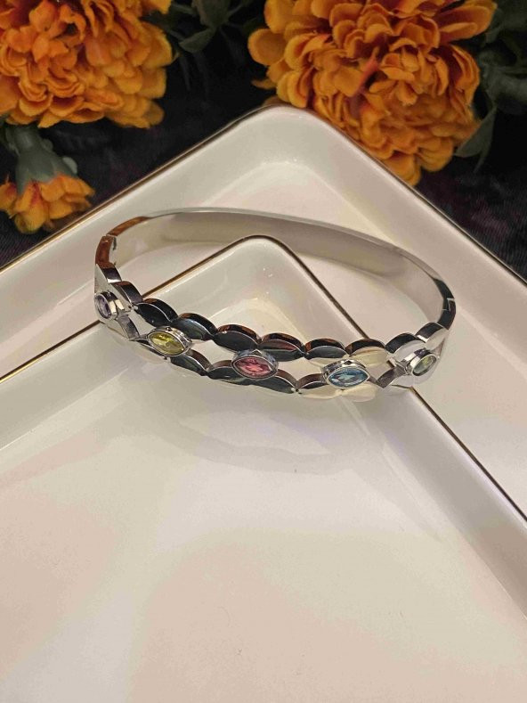 Aksesuar Çarşısı Renkli Badem Taşlı Kelepçe - Resim 3