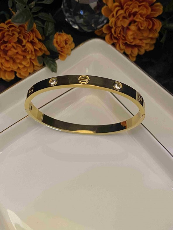 Aksesuar Çarşısı Cartier Model Taşlı Gold Kelepçe