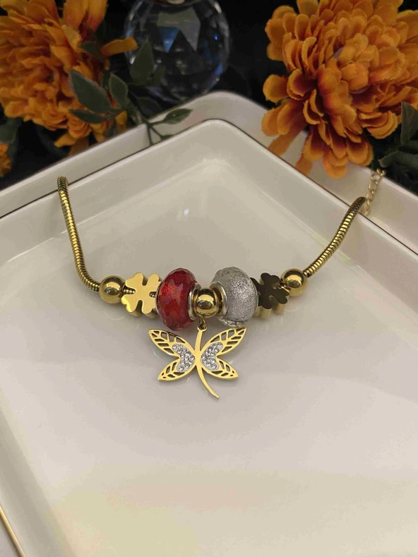 Aksesuar Çarşısı  Kelebek Tasarımlı Gold Charm Bileklik ürün görseli