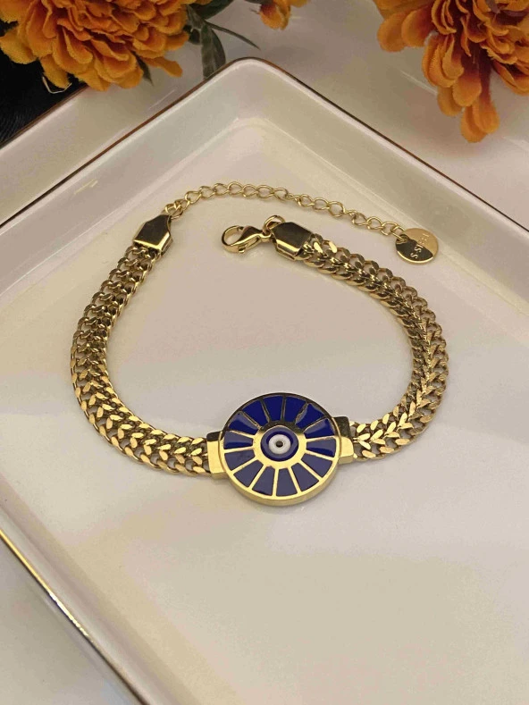 Aksesuar Çarşısı Mavi Mineli Göz Detaylı Çelik Bileklik - Resim 2