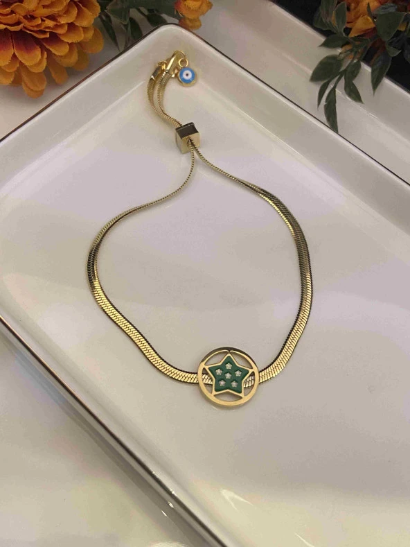 Aksesuar Çarşısı İtalyan Zincir Asansör Sistem Yıldız Çelik Bileklik ürün görseli