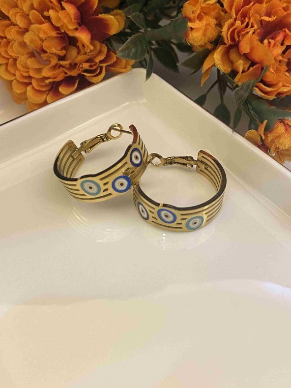 Aksesuar Çarşısı Nazar Boncuklu Halka Küpe - Resim 2