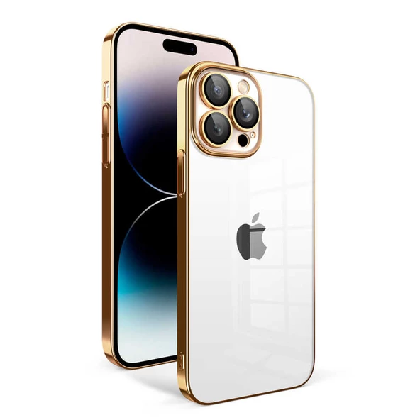 Apple iPhone 14 Pro Kılıf Kamera Korumalı Renkli Çerçeveli Zore Garaj Kapak  Gold