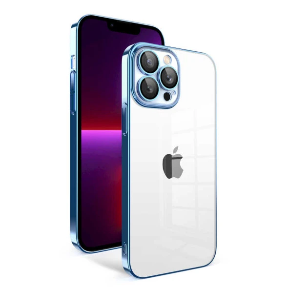 Apple iPhone 13 Pro Kılıf Kamera Korumalı Renkli Çerçeveli Zore Garaj Kapak  Mavi Açık