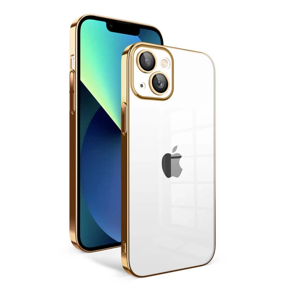 Apple iPhone 13 Kılıf Kamera Korumalı Renkli Çerçeveli Zore Garaj Kapak  Gold