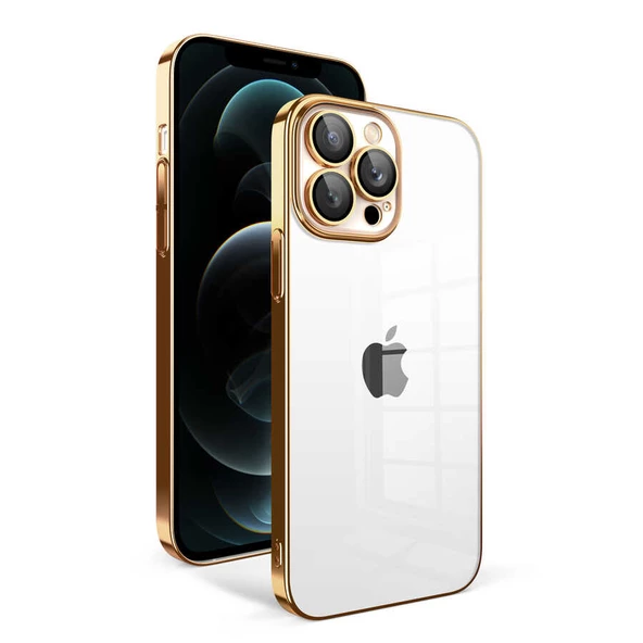 Apple iPhone 12 Pro Max Kılıf Kamera Korumalı Renkli Çerçeveli Zore Garaj Kapak  Gold