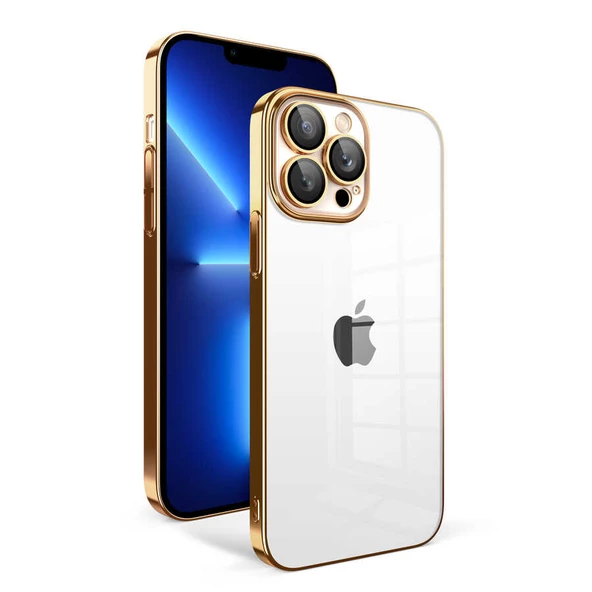 Apple iPhone 12 Pro Kılıf Kamera Korumalı Renkli Çerçeveli Zore Garaj Kapak  Gold