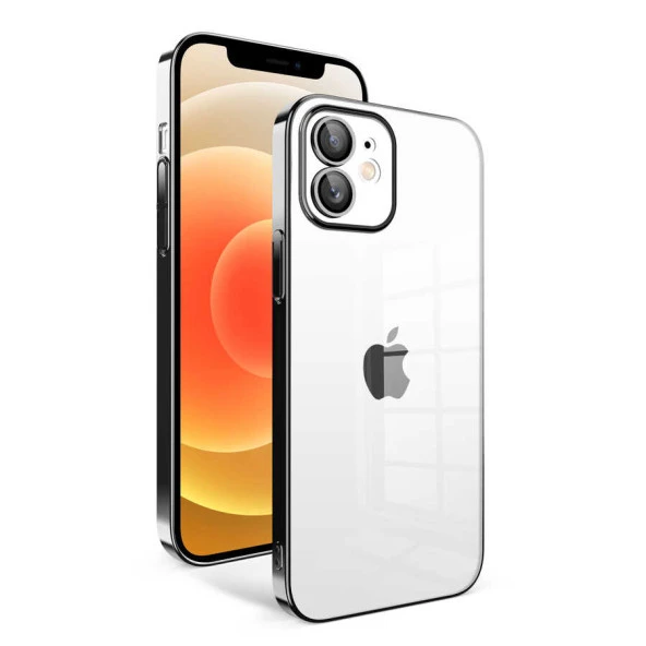 Apple iPhone 12 Kılıf Kamera Korumalı Renkli Çerçeveli Zore Garaj Kapak  Siyah