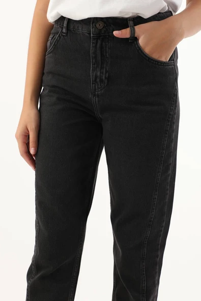 Kadın Yüksek Bel Jean Pantolon Siyah - Resim 5