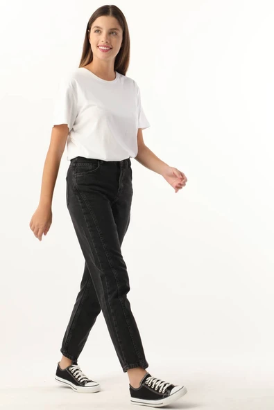 Kadın Yüksek Bel Jean Pantolon Siyah - Resim 3