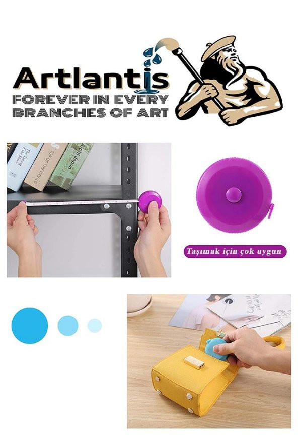 Otomatik Şerit Mezura 1.5 Metre Sarı Renk 1 Adet Yuvarlak Cep Mezurası 150 cm Mezro Terzi Metresi Vücut Ölçüm Metresi - 6