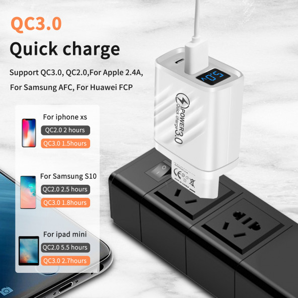 Zuidid LED Ekranlı 20W PD+USB Hızlı Şarj Adaptörü - 4
