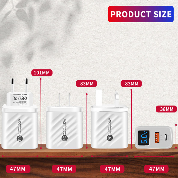 Zuidid LED Ekranlı 20W PD+USB Hızlı Şarj Adaptörü - 11