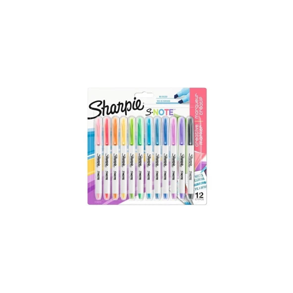 Sharpie Fosforlu Kalem Snote Çok İşlevli Karışık 12 Renk Karışık