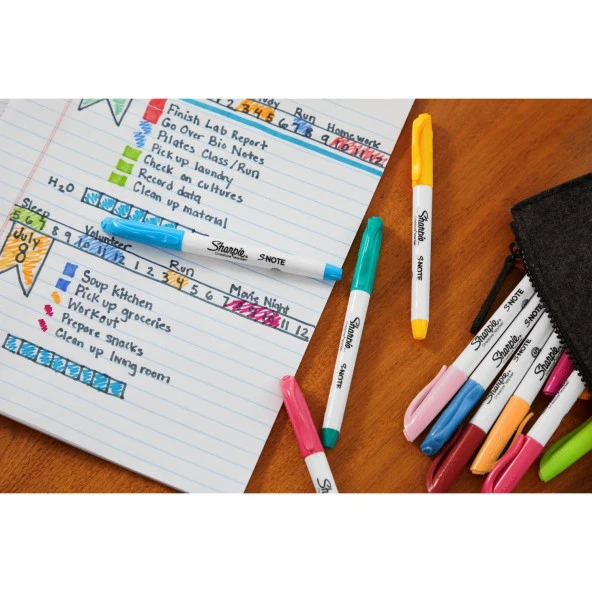 Sharpie Fosforlu Kalem Snote Çok İşlevli Karışık 12 Renk Karışık - Resim 12