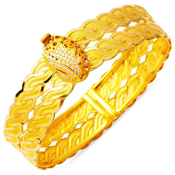 Saç Örgüsü Çiçekli Kelepçe Altın Bilezik ürün görseli 1