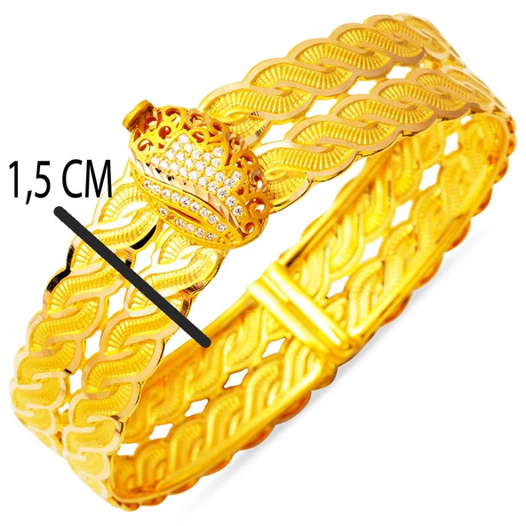 Saç Örgüsü Çiçekli Kelepçe Altın Bilezik - Resim 6