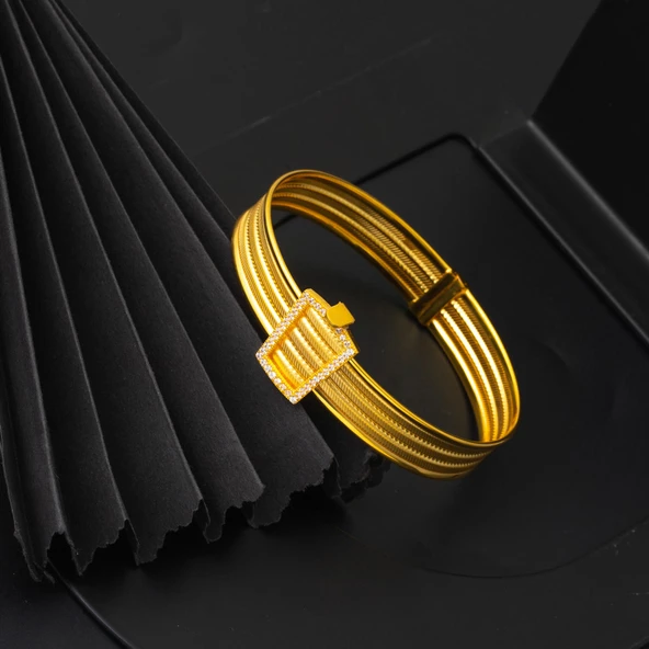 3 Sıra Taşlı Trabzon Hasır Kilitli Altın Bilezik - Resim 4