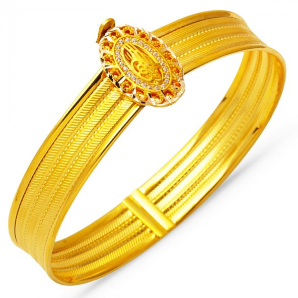 Tuğralı 3 Sıra Trabzon Hasır Kelepçe Altın Bilezik ürün görseli 1