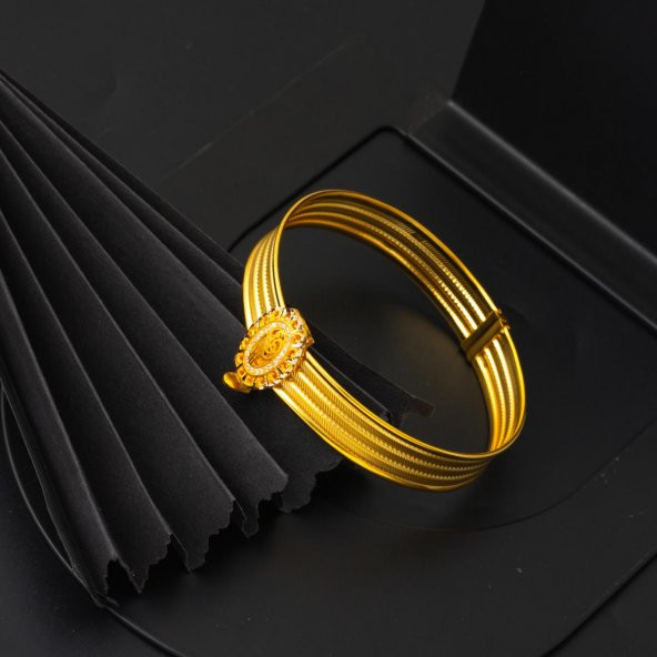 Tuğralı 3 Sıra Trabzon Hasır Kelepçe Altın Bilezik - Resim 4