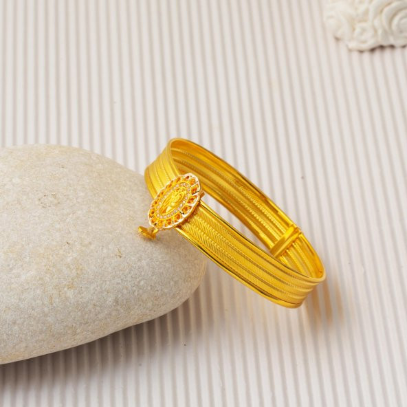 Tuğralı 3 Sıra Trabzon Hasır Kelepçe Altın Bilezik - Resim 5