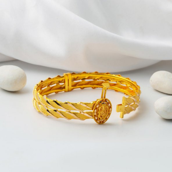 Modern Tuğralı Kesik Burma Altın Bilezik - Resim 3