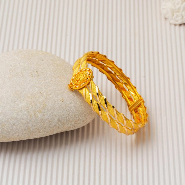 Modern Tuğralı Kesik Burma Altın Bilezik - Resim 5