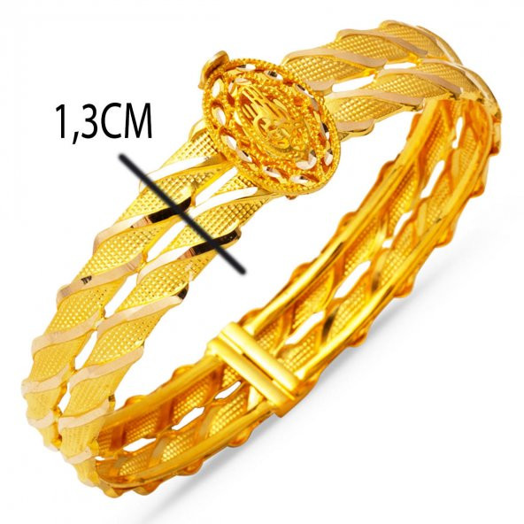 Modern Tuğralı Kesik Burma Altın Bilezik - Resim 6