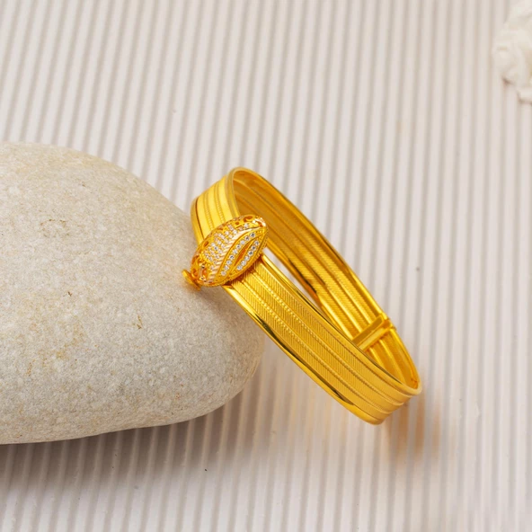 3 Sıra Lale Tokalı Trabzon Hasır Kelepçe Altın Bilezik - Resim 5