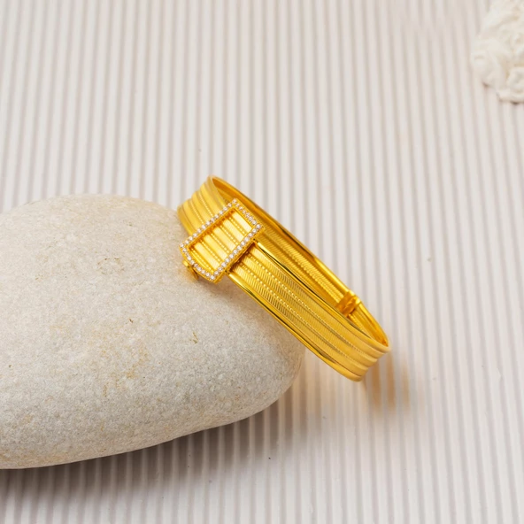 3 Sıra Taşlı Trabzon Hasır Kilitli Altın Bilezik - Resim 5