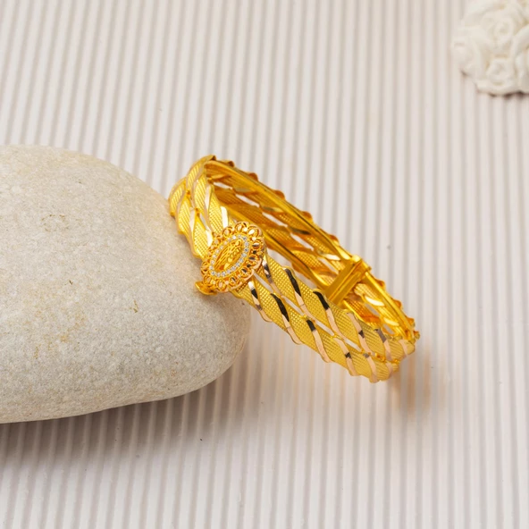 Osmanlı Tuğralı Kesik Burma Altın Kelepçe Bilezik - Resim 5