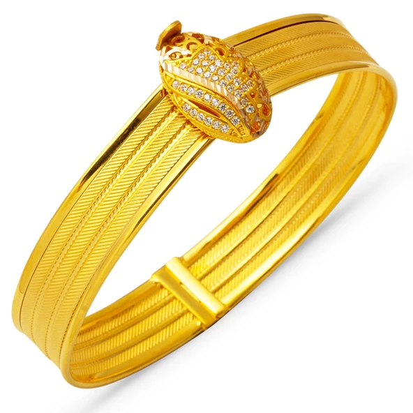 3 Sıra Lale Tokalı Trabzon Hasır Kelepçe Altın Bilezik ürün görseli 1