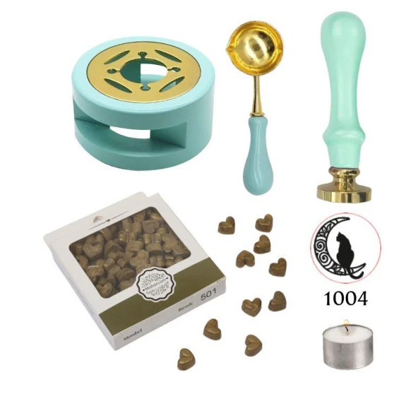 Davetiye Mum Mühürü Uygulama Seti Su Yeşili Renk 1004 Ay Kedi ürün görseli