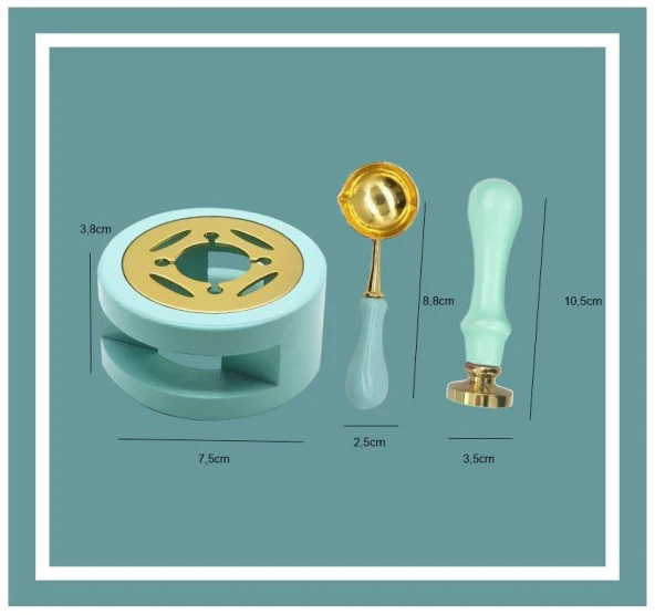 Davetiye Mum Mühürü Uygulama Seti Su Yeşili Renk K3G Kalp 3 Gül - Resim 2