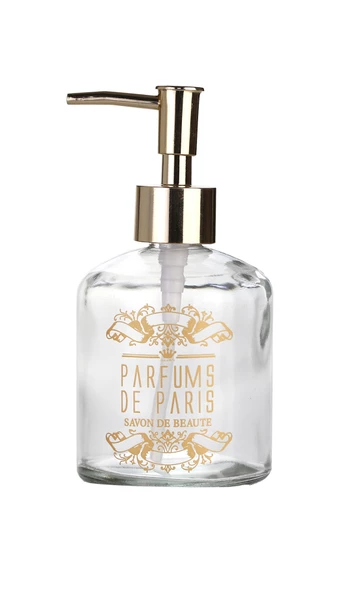 KTBD0111-PB CAM SIVI SABUNLUK ALTIN İŞLEMELİ,PARİS DESENLİ 300ML 7,6X15,5CM
