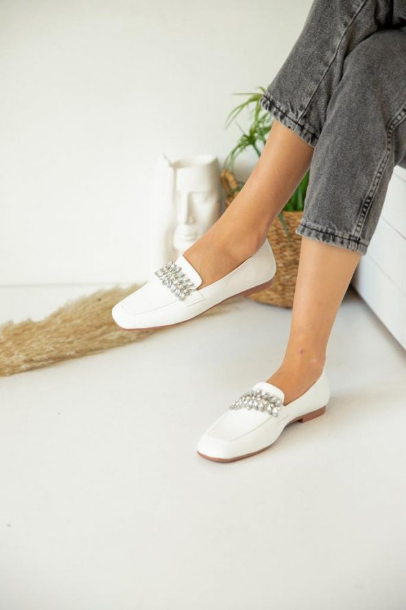 Marjinix Trendy Taşlı Kundura Klasik Kadın Babet Ayakkabı